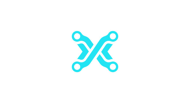 Cyan geometric cross nodes technology logo design