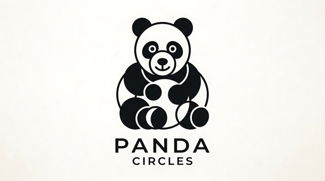 Cute panda bear silhouette with circular pattern.