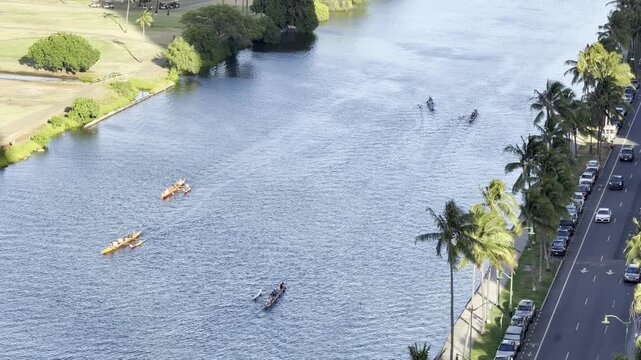 Outrigger boat or Canoe is a watercraft. The Ala Wai Canal is an artificial waterway in Honolulu, Oahu, Hawaii which serves as the northern boundary of the tourist district of Waikiki.