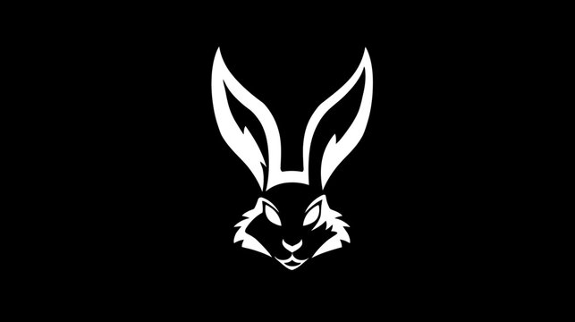 Minimalist white rabbit head silhouette on black background