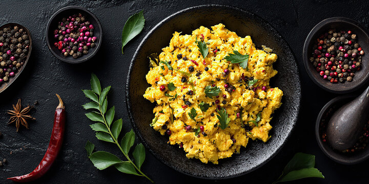 Spiced scrambled eggs named Akuri on top view