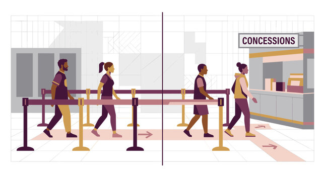 People queuing at a concessions stand flat vector illustration