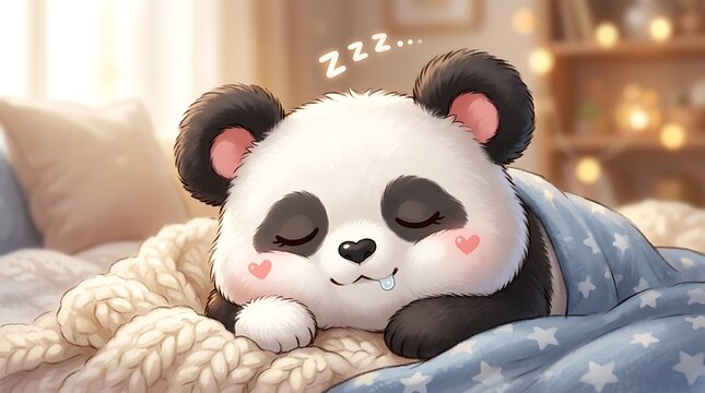Cute stuffed panda bear sitting on couch.