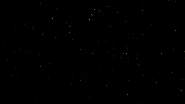 Golden dust particles floating on animation 4k black background, abstract magic glitter overlay effect