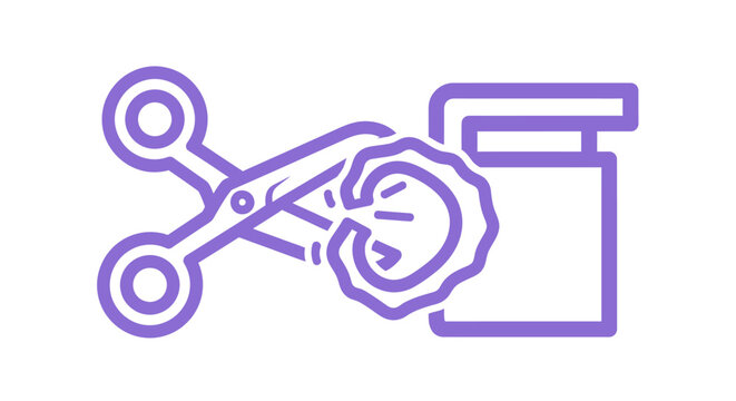 Purple Scissors Cutting Paper Icon Illustration.