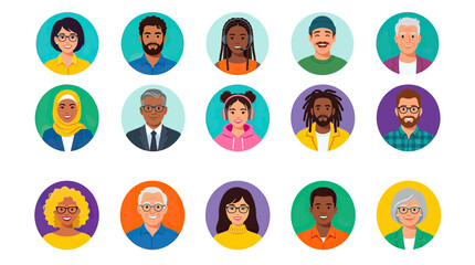Fototapeta premium Diverse People Avatars Collection: Variety of Ages, Genders, Ethnicities