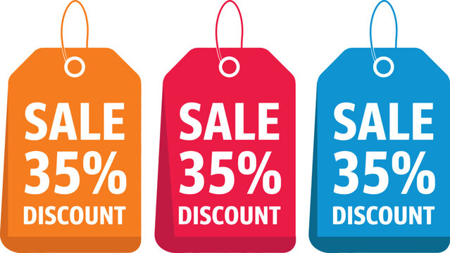 Colorful sale discount tags with 35 percent off