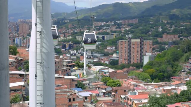 Metrocable, Medell&iacute;n, Colombia, cable car, gondola lift, urban transport, public transportation, daytime, urban mobility, transportation infrastructure, cityscape, mountain city, Antioquia, aerial cab