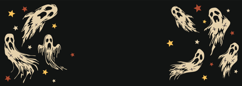 Halloween background with ghosts and star at night have blank space.