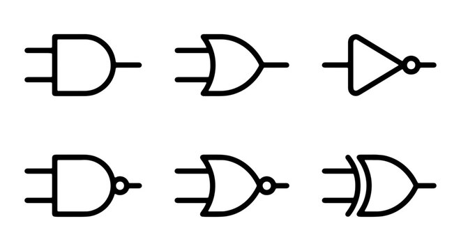 Digital Logic Gates Icons, Electronic Circuit Symbols, Vector Set