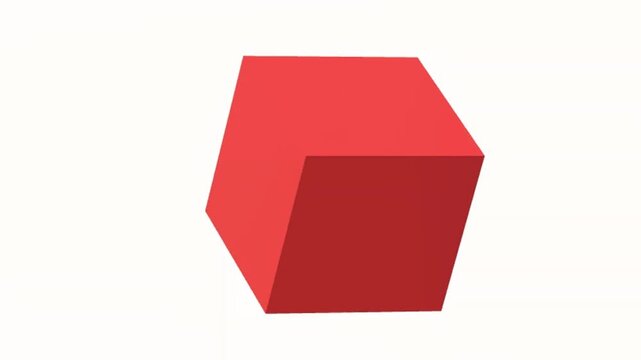 A minimalist 3D illustration of a simple red cube rotating, isolated on a clean background. This modern geometric shape is ideal for abstract graphic design, digital art, or presentation elements.