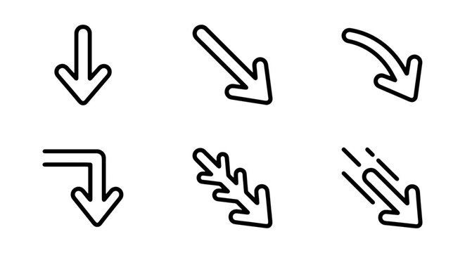 Down Arrow Icons Set, Directional Symbols, Simple Vector Graphics, Business Trend Icons