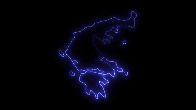 Neon glowing Greece map icon animation on black background, map neon animation 4k video, Country Greece country map outline animated motion design