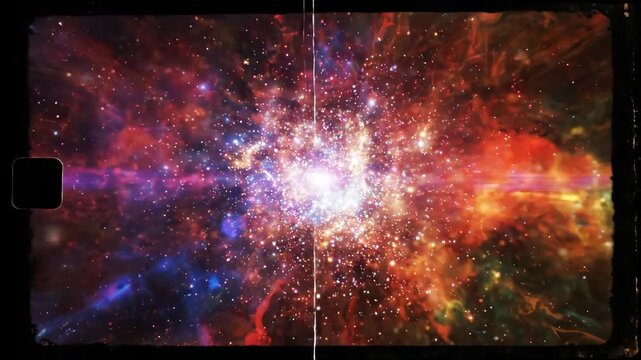 Colorful nebula explosion with bright star cluster, cosmic dust, glowing light, deep space, vibrant energy, abstract universe, galactic background, dramatic science fiction burst, fantasy art
