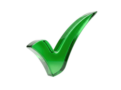 Green check mark symbol icon with positive accepted approval validation isolated on transparent background