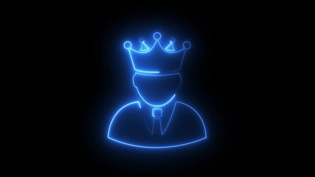 Glowing neon king animation: leadership, success, and business achievement concept