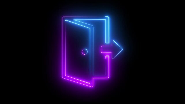 Neon exit sign glowing door with arrow animation for emergency and wayfinding concepts