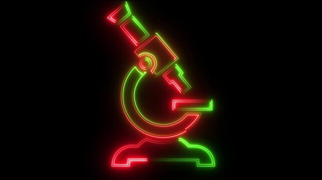 Neon microscope animation: science, research, and laboratory concept