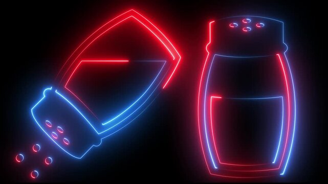 Neon salt and pepper shakers animation: glowing kitchen for culinary branding and restaurant motion