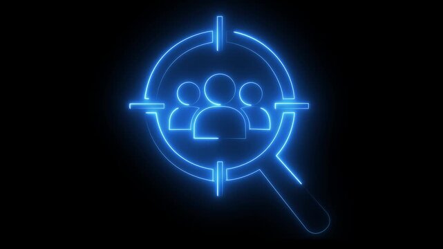 Neon glowing target with people symbol for targeted marketing and audience analysis