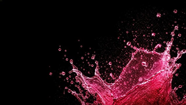 Red wine liquid splash on dark black background