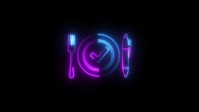 Neon glowing food and contract animation for restaurant business and catering services