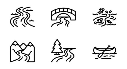 Obraz premium Nature River Icons, Landscape Elements, Waterways, Outdoor Adventure Graphics
