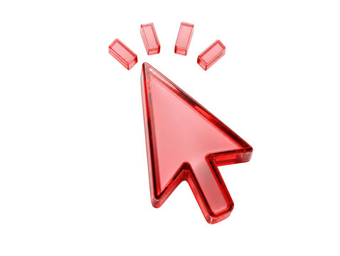 Red computer mouse cursor arrow icon with interface, computer, navigation isolated on transparent background