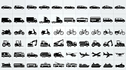 Obraz premium Vehicles Icons Transportation Symbols.