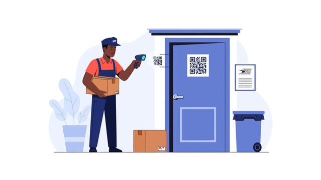 Courier Scanning QR Code for Smart Parcel Delivery Illustration