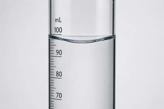 Clear water in a glass cylinder showing a concave surface.