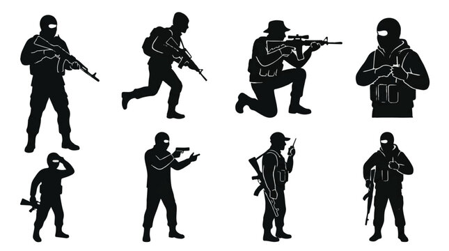 Hijackers with arms silhouette vector set on a white background
