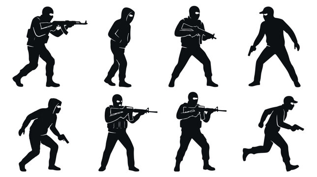 Hijackers with arms silhouette vector set on a white background
