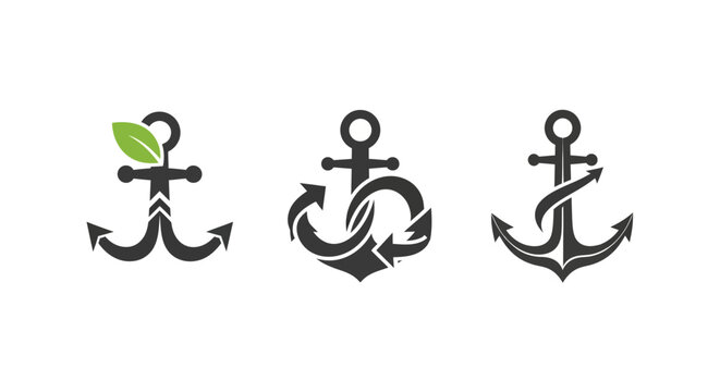 Three stylized anchor icons with unique designs.