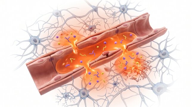 3D Microscopic Diagram of Blood-Brain Barrier Breakdown in Severe Heatstroke