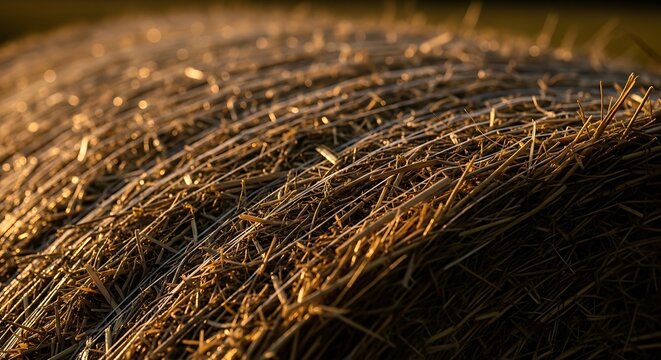 Close up detail of dry golden wheat straw texture with agriculture, background