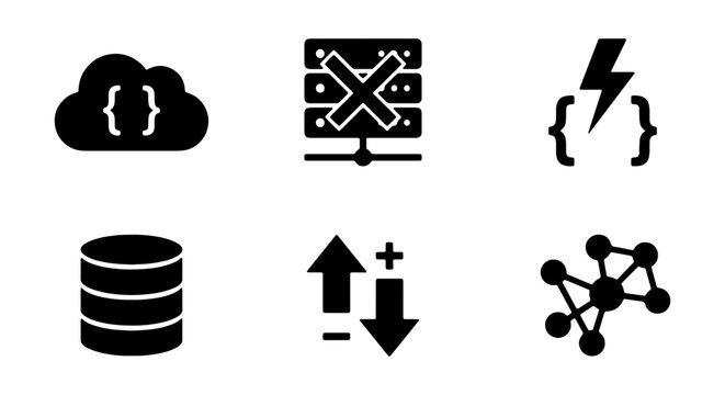 Cloud Computing Icons, Server Error, Data Storage, Network Connection, Code Symbols