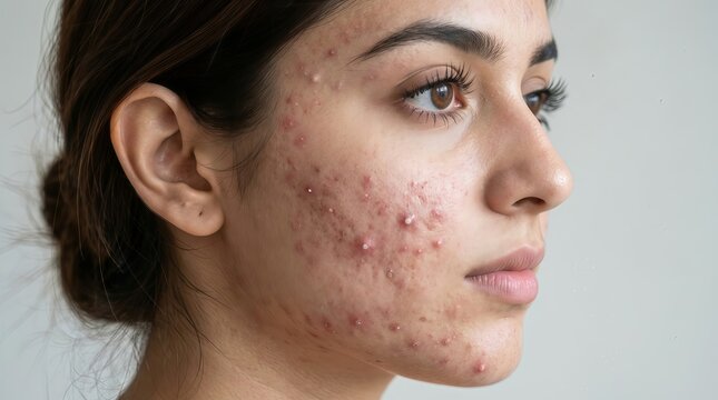 Profile view of a young woman with acneprone skin