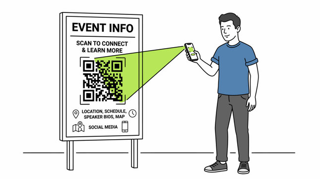 Man scanning QR code on billboard.