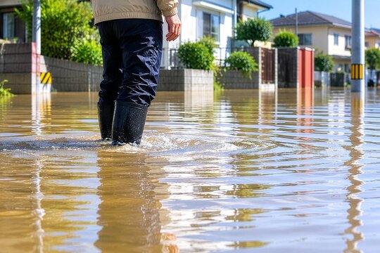 住宅街で発生した浸水被害の様子