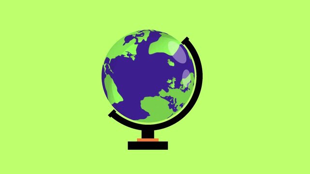 Stylized graphic illustration of a global earth sphere on a stand, representing geography, education, and worldwide connectivity concepts
