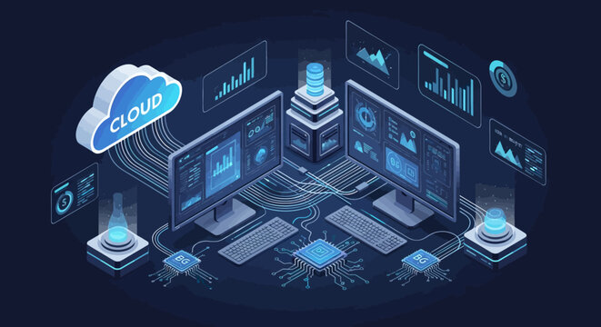 Cloud computing technology data analysis and network infrastructure.