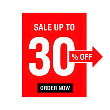 Vibrant sale discount banner showing up to 30 percent off with arrow graphic, perfectly designed for marketing materials isolated on transparent background