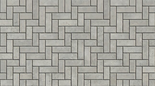 Seamless texture of gray concrete paving stones in herringbone pattern