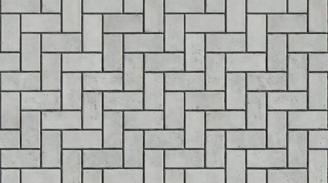 Seamless texture of light gray concrete paver bricks in herringbone pattern