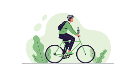 Fototapeta premium Man riding a bicycle outdoors on a path with greenery.