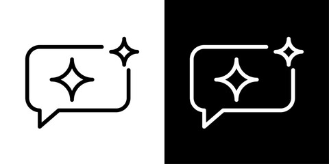 Fototapeta premium AI chat icon featuring speech bubble with sparkles representing intelligent conversations, virtual assistants, and smart messaging.
