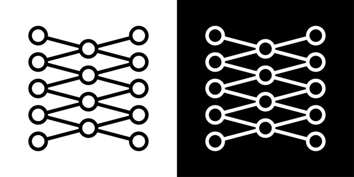 AI neural network icon featuring connected nodes representing machine learning, deep learning, intelligent data processing, and AI.