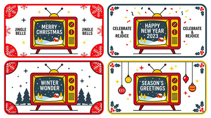Vintage TV displays holiday greetings with festive decorations © Dudung