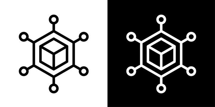 AI network icon featuring connected cube representing artificial intelligence, distributed computing, data networks, and automation.